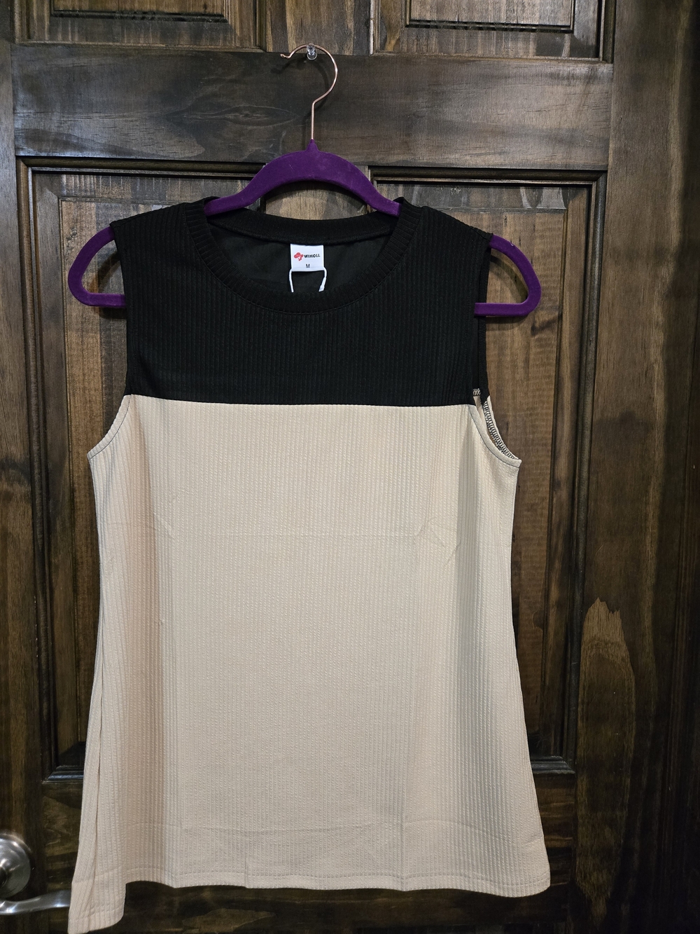Colorblock Sleeveless Top - Black & Beige